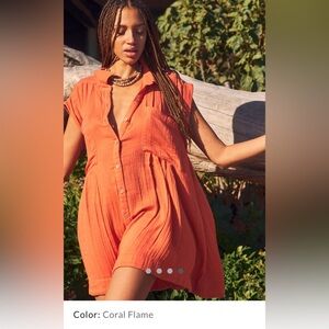 Free People Not So Basic Shirtdress Tunic, Coral Button-Up Dress, Size M